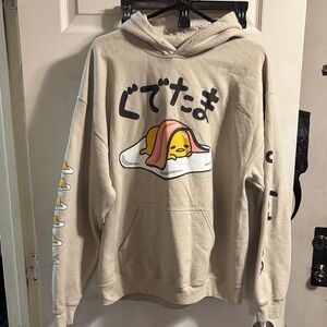 Gudetama Graphic Beige Hoodie Sweatshirt - Sanrio-Inspired Men’s Shirt